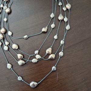Rose and silver multi strand necklace